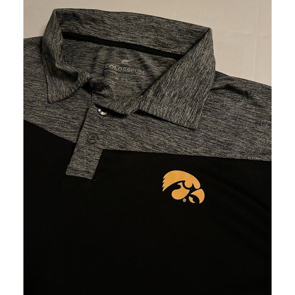 University Of Iowa Hawkeyes NCAA Black Gray Polo Shirt 2XL Football Clark Sports